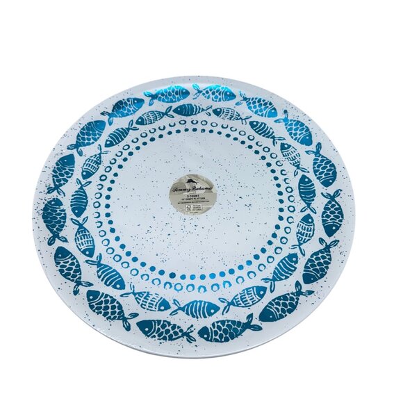 Tommy Bahama Other - Tommy Bahama Fish Blue White 16" Plastic Platter Serving Plates 3 Count NEW